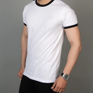 T-shirt blanc uni pour homme, col rond, manches courtes, séchage rapide, respirant, coupe décontractée, logo tricoté sur le devant, 100% coton, t-shirt basique - Product Image 1