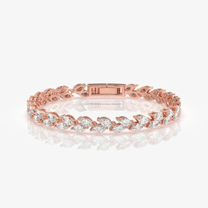 Bracelet de luxe Arin pour femme, style vintage, plaqué or, entièrement serti de diamants, avec breloque florale en forme de bouclier à taille marquise, sertissage clos, plaqué rhodium - Product Image 1