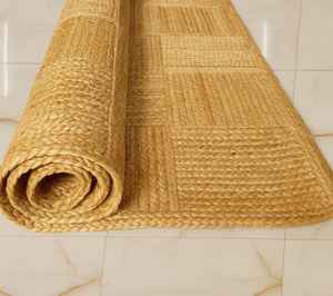 พรมปูพื้นลายตารางแบบเรขาคณิตทันสมัย ทำด้วยมือจากเส้นใยปอกระเจา ดีไซน์เรียบง่ายแต่หรูหรา เหมาะสำหรับตกแต่งบ้านสไตล์ชนบท - Product Image 1