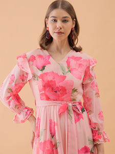 Vestido Maxi Rosa Claro con Estampado Floral, Vestido de Invitada de Boda para Mujer, para Fiestas y Ocasiones Formales a Precio Accesible - Product Image 3