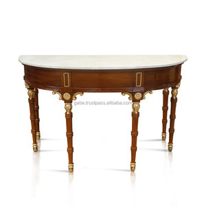 Elegance Marble-Top Mahogany <b>Console</b> with <b>Gold</b> Leaf Detailing - Product Image 1