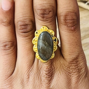 Unique Latest Labradorite Brass <b>Ring</b> 18k <b>Gold</b> Plated <b>Cocktail</b> Floral <b>Ring</b> Statement Gemstone Vintage <b>Ring</b> Women Wholesale <b>Ring</b> - Product Image 4