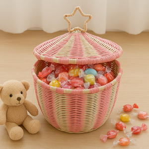 HNH Craft Poubelle de rangement tissée à la main pour les enfants avec couvercle Paniers tissés mignons pour le stockage de jouets Vietnam - Product Image 1