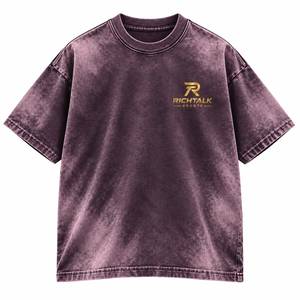 เสื้อยืดโอเวอร์ไซส์ผู้ชาย ผ้าฝ้ายสีดำ ล้างทราย แขนสั้น แต่งขอบตัดกัน คอกลม สตรีทแวร์ แคนวาส สปอร์ตแวร์ - Product Image 4