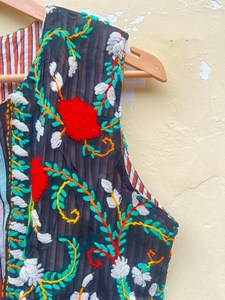Indian Handmade 100% Cotton Eco-Friendly Quilted Reversible Boho Autumn Winter Regular Jacket with Embroidery - Product Image 4