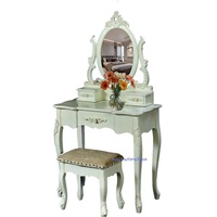 Coiffeuse française antique avec miroir sur pied Design en bois durable pour chambres à coucher et hôtels de rêve avec rangements et maquillage