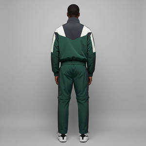 Chándal Deportivo para Hombre en Verde, Blanco y Negro con Bloques de Color, Manga Larga, Cuello Alto, Cierre de Cremallera, Corte Regular, Estilo Deportivo Otoñal - Product Image 3