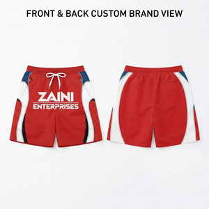 Custom Windbreaker Shorts 120 GSM High Density Polyester Fabric <b>Red</b> White Blue Side Panels OEM ODM Custom Logo Printing - Product Image 1