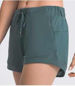 Women High <b>Waist</b> Solid Color Sport Shorts <b>With</b> Pockets Quick Dry Knitted Spandex Polyester <b>Elastic</b> <b>Waist</b> Regular Fit - Product Image 3