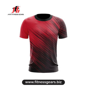 Men's <b>Red</b> Short Sleeve Sporty T-Shirt Sublimation Print Quick Dry Knitted Polyester Regular Fit - Product Image 2