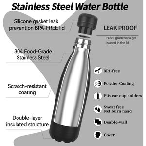 Bouteilles d'eau isothermes en métal de 17 oz, à double paroi sous vide, sans BPA, lot de 1/2/4 pour l'école et le sport - Product Image 3