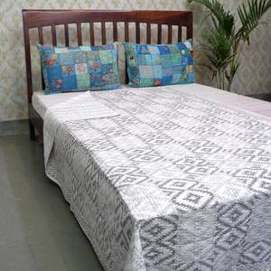 Hand Embroidered Cotton Kantha Twin Size Quilt <b>Throw</b> 150x220 cm Hand Block Printed Indian Handmade Bedspread Boho Textile Export - Product Image 6