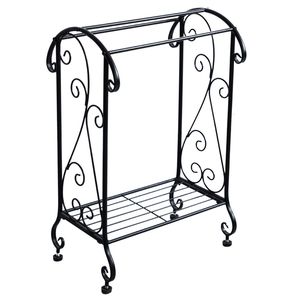Black Free-Standing Metal <b>Towel</b> Rack with Shelf Modern Free-<b>Hanging</b> Design - Product Image 2
