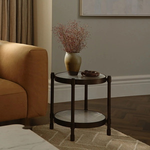 Casted Glass Top <b>Side</b> <b>Tables</b> 2 Teir Metal bases <b>Side</b> <b>Tables</b> Modern Round Metal <b>Side</b> <b>Table</b> with Tempered Glass Top and <b>Storage</b> - Product Image 1