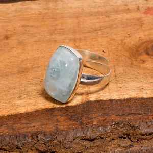 Anillo ajustable de aguamarina con forma radiante, plata de ley 925, piedra preciosa, joyería hecha a mano, regalo para mujer - Product Image 3