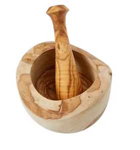 Skies Trader Premium Figured Olive Wood Mortar and Pestle Set Natural Shape Manual <b>Herb</b> Spice <b>Grinder</b> Garlic Crusher Bowl - Product Image 1