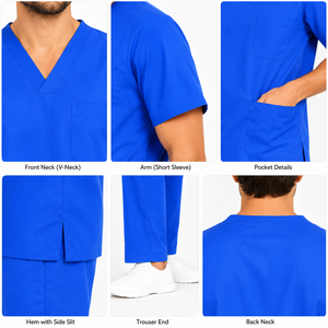 Nouveaux uniformes médicaux pour hommes, qualité supérieure, couleur unie, tenue d'hôpital, ensemble de blouses médicales à jambe droite et col en V - Product Image 3