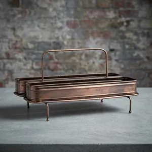 Ensemble de plateaux rectangulaires décoratifs en fer forgé de style artisanal avec poignée, style moderne, pour plantes, portables, pour usage extérieur - Product Image 2