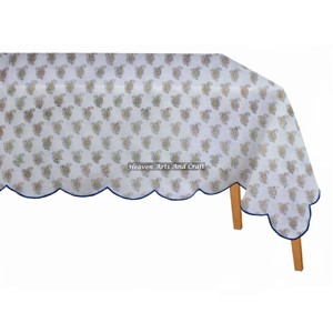 Mantel Rectangular con Borde Festoneado, 100% Algodón, Estampado Floral a Mano con Bloques Indios, Tamaño Personalizado, para Decoración de Bodas, Hogar, Hotel y Eventos al Aire Libre - Product Image 3