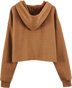 Sudadera con capucha corta para mujer, de manga larga, de color liso, informal, de forro polar, para otoño - Product Image 3