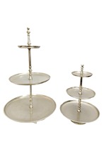 Support à gâteau rond en aluminium à 3 niveaux, fait main, écologique, réutilisable, doré, pour centre de table de mariage ou de fête