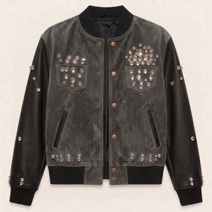 Custom Mens Varsity Jacket Rhinestone Studded <b>Leather</b> Sleeves <b>Top</b> Quality Jacket Heavyweight Streetwear OEM Wholesale - Product Image 4