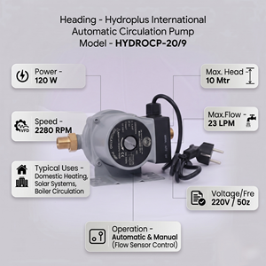 Pompe de circulation automatique silencieuse Hydroplus 120W, hauteur de refoulement 10M, anti-fuite, pour systèmes de chauffage solaire et systèmes de pression d'eau - Product Image 2