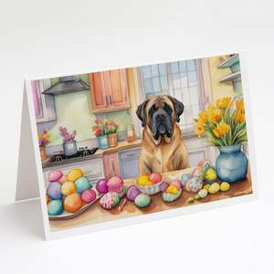 Whimsical <b>Easter</b> Mastiff Greeting <b>Cards</b> <b>Pack</b> of 8 A7 Size 5x7 Blank Note <b>Cards</b> with Envelopes for Decorations - Product Image 1