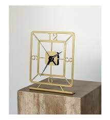 Horloge de bureau carrée moderne en bois, mouvement mécanique, sonnerie horaire, affichage à aiguilles, finition dorée, design géométrique minimaliste - Product Image 5