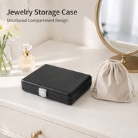 Boîte de présentation en cuir noir pour pierres précieuses, 48 compartiments, boîte de rangement pour bijoutier, organisateur de pierres en vrac, intérieur en suède, fermeture à pression