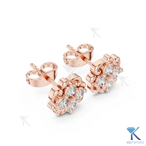 Lab Grown Diamond Vintage Floral Filigree <b>Stud</b> Earrings 5 Stone Cluster 14K Solid Gold Women's Jewelry Wedding Anniversary Gift - Product Image 6
