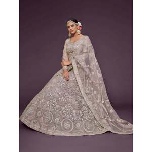 Plus Size Lavender Embroidered <b>Net</b> Lehenga Choli for Women - Product Image 6