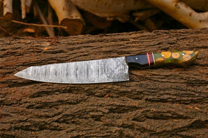 Couteau de chef en acier Damas forgé à la main, lame de 8-9,9 pouces, manche en résine, style japonais, ambidextre, lame pleine, tranchant comme une lame de rasoir, couteau de cuisine - Product Image 2