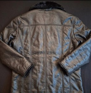 Chaqueta de Cuero para Hombre, Forrada con Sherpa, Cierre de Botones, Estilo Motociclista, Cuello de Piel Sintética, Ropa Exterior Informal - Product Image 6