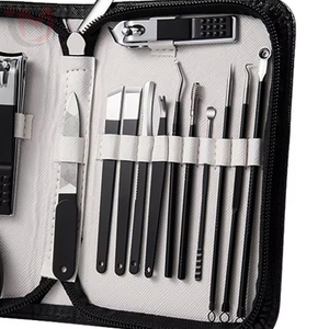 Kit de pédicure professionnel 5 en 1 en acier inoxydable avec ciseaux et coupe-ongles, étui en cuir noir luxueux - Product Image 2
