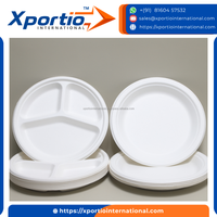 Assiette Ronde Jetable en Gros, 3 à 9 Compartiments, en Pulpe de Canne à Sucre (Bagasse), Robuste et Durable, Certifiée FDA, Idéale pour la Restauration