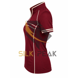T-shirt décontracté sport tricoté à manches courtes pour femme, couleur bordeaux avec bordure blanche, séchage rapide, 100 % coton, écologique, idéal pour l'été - Product Image 3