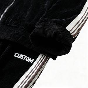 Sturdy Grip Wears Custom Men's Autumn Tracksuit Set Black Corduroy Full-<b>Zip</b> Jacket Striped Pants Breathable Lightweight Casual - Product Image 3