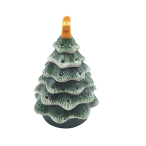 Ceramic Christmas Tree Figurine Glazed Handmade Holiday Decoration Green with Orange Star Top <b>Battery</b> <b>Operated</b> 14*14*20.2cm - Product Image 3