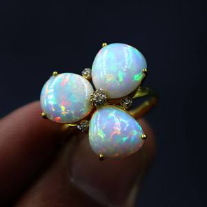 แหวนเงินแท้ 925 ชุบทอง ประดับโอปอลเอธิโอเปียธรรมชาติหลากสี และเพชร แหวนพลอย ของขวัญสำหรับผู้หญิง - Product Image 5
