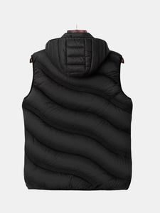 Customize Brand Men's Red Hooded Winter Vest Zipper Pockets Casual Outerwear Windproof Solid Color Polyester Wadding Canvas 340g - Product Image 2