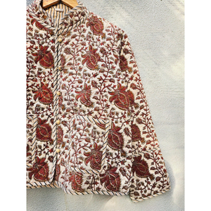 Handmade Floral Printed <b>Quilted</b> Women <b>Jacket</b> Lightweight Button Coat for Casual Daily Wear gift for her lightweight coat - Product Image 3