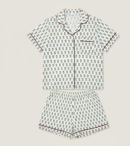 Luxurious <b>Thermal</b> Cotton Short Pajama Set <b>Women</b> Hand Block Printed Reversible Comfortable Summer Nightwear Woven Lounge Shirt - Product Image 3