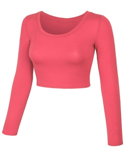 เสื้อครอปแขนยาวสีพื้นพิมพ์โลโก้ตามสั่ง ขายส่ง เสื้อครอปเซ็กซี่ลำลองเข้ารูปสำหรับผู้หญิง - Product Image 2