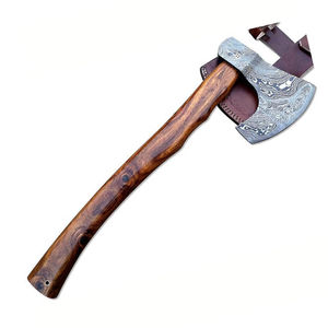 Burraq Hacha Tomahawk de 15 pulgadas, hecha a mano con acero de Damasco, mango de palisandro, funda de cuero, para uso industrial, bricolaje y camping al aire libre - Product Image 2