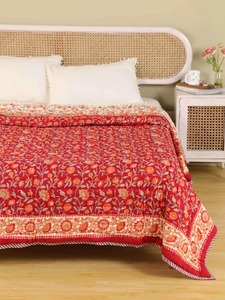 Couvre-lit brodé bohème à motif floral rouge, en coton fait main, pour toutes les saisons, décoration de la maison, ensemble de literie - Product Image 4