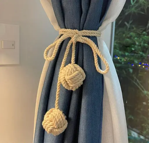 Wood & Rope Curtain Ticback Track Customized Sale Curtain Tiebacks Drapery Holdbacks Window Drape Holder - Product Image 1