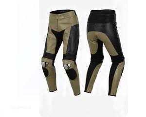 Pantalon en cuir noir kaki style motard - Product Image 1