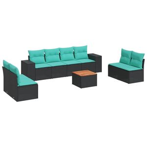 Set di divani da giardino in polyrattan nero da 9 pezzi con cuscini, eleganti mobili da esterno - Product Image 2