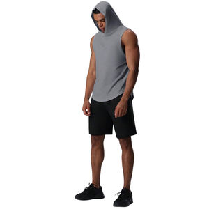 Sudadera sin mangas con capucha para hombre, fabricada en fábrica, 100% algodón, para entrenamiento, con bolsillo, tipo tank top. - Product Image 5